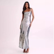 Women Fashion Sexy Solid Color Sequins Sleeveless Backless Slim Fit Dress