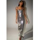 Women Fashion Sexy Solid Color Sequins Sleeveless Backless Slim Fit Dress