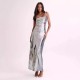 Women Fashion Sexy Solid Color Sequins Sleeveless Backless Slim Fit Dress