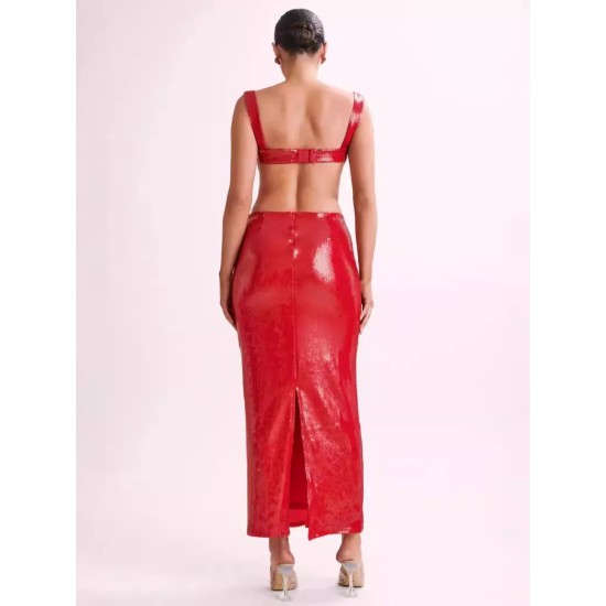 Women Fashion Sexy Solid Color Sequins Sleeveless Backless Slim Fit Dress