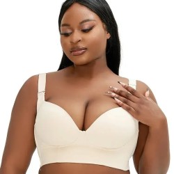 Women Fashion Simple Plus Size Solid Color Seamless Steel Ring Bra