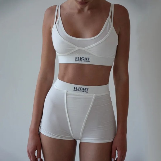 Women Fashion Sexy Solid Color Tank Tight Shorts Sports Two-Piece Set