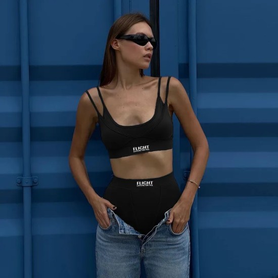 Women Fashion Sexy Solid Color Tank Tight Shorts Sports Two-Piece Set