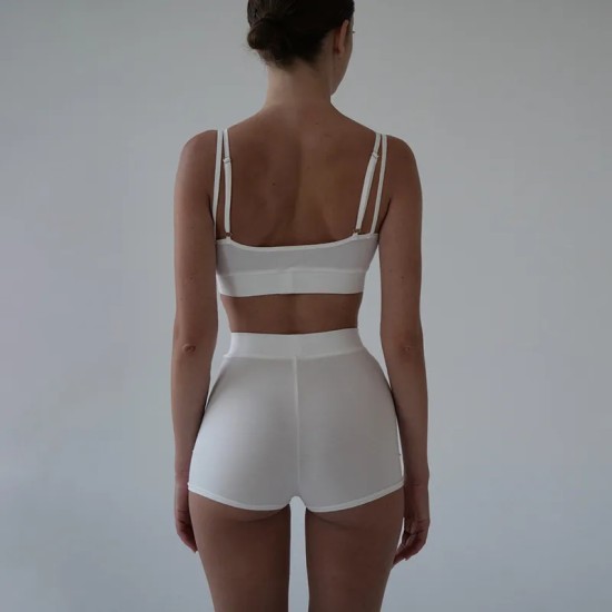 Women Fashion Sexy Solid Color Tank Tight Shorts Sports Two-Piece Set