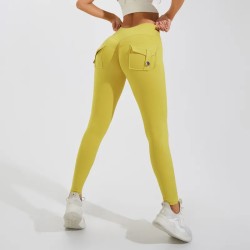 Women Fashion Solid Color Pocket Sports Leggings
