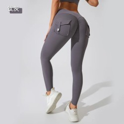 Women Fashion Solid Color Pocket Sports Leggings