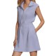 Women Fashion Casual Solid Color Lapel Zipper Pocket Sleeveless Dress