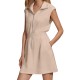 Women Fashion Casual Solid Color Lapel Zipper Pocket Sleeveless Dress