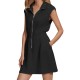 Women Fashion Casual Solid Color Lapel Zipper Pocket Sleeveless Dress