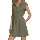 Women Fashion Casual Solid Color Lapel Zipper Pocket Sleeveless Dress