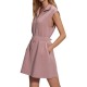 Women Fashion Casual Solid Color Lapel Zipper Pocket Sleeveless Dress