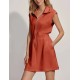 Women Fashion Casual Solid Color Lapel Zipper Pocket Sleeveless Dress