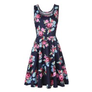 Women Fashion Casual Printed Round Neck Sleeveless Loose Dress