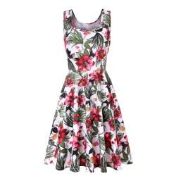 Women Fashion Casual Printed Round Neck Sleeveless Loose Dress