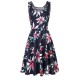 Women Fashion Casual Printed Round Neck Sleeveless Loose Dress