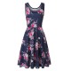 Women Fashion Casual Printed Round Neck Sleeveless Loose Dress