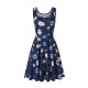 Women Fashion Casual Printed Round Neck Sleeveless Loose Dress