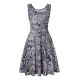 Women Fashion Casual Printed Round Neck Sleeveless Loose Dress