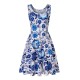 Women Fashion Casual Printed Round Neck Sleeveless Loose Dress