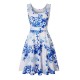 Women Fashion Casual Printed Round Neck Sleeveless Loose Dress