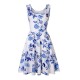 Women Fashion Casual Printed Round Neck Sleeveless Loose Dress