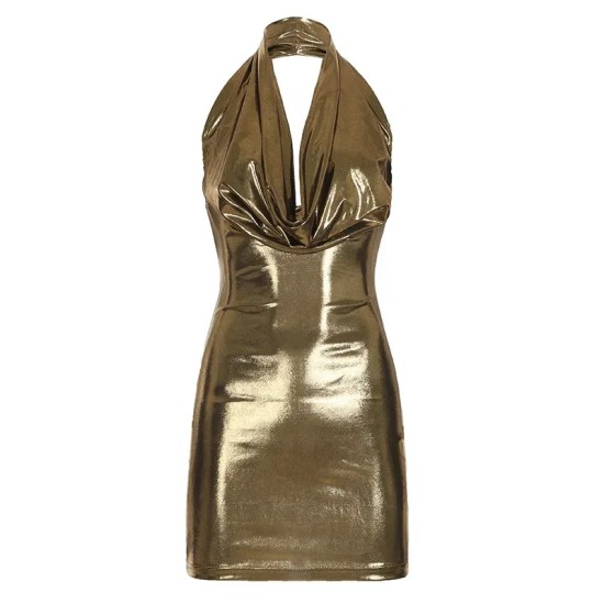 Women Fashion Sexy Solid Color Halter-Neck Sleeveless Backless Slim-Fit Dress