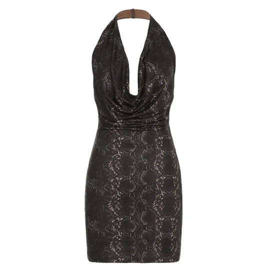 Women Fashion Sexy Solid Color Halter-Neck Sleeveless Backless Slim-Fit Dress