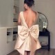 Women Fashion Elegant Satin Sleeveless Backless Bowknot High Waist Dress