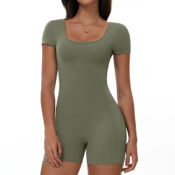 Women Fashion Solid Color Short-Sleeve Backless Yoga Sports Rompers