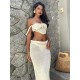 Women Fashion Sexy Solid Color Knitted Camisole Crop Top Slim Fit Skirt Two-Piece Set