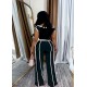 Women Fashion Casual Contrast Color Stitching Line Short-Sleeve T-Shirt High Waist Pants Two-Piece Set