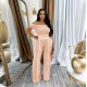 Women Fashion Casual Contrast Color Stitching Line Short-Sleeve T-Shirt High Waist Pants Two-Piece Set