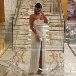 Women Fashion Sexy Mesh Tube Top Backless Split Dress