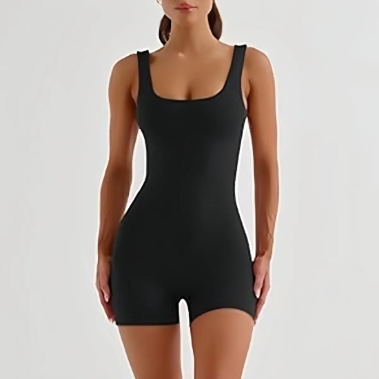 Women Fashion Solid Color U-Neck Sleeveless Backless Slim-Fit Sports Rompers