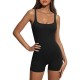 Women Fashion Solid Color U-Neck Sleeveless Backless Slim-Fit Sports Rompers
