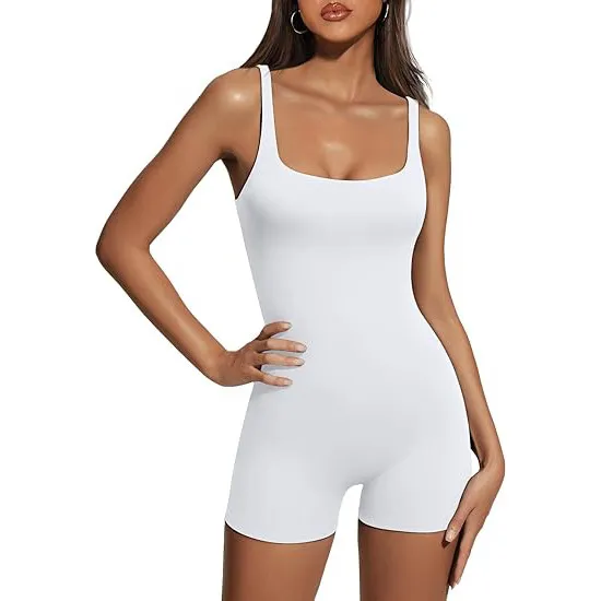 Women Fashion Solid Color U-Neck Sleeveless Backless Slim-Fit Sports Rompers