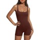 Women Fashion Solid Color U-Neck Sleeveless Backless Slim-Fit Sports Rompers