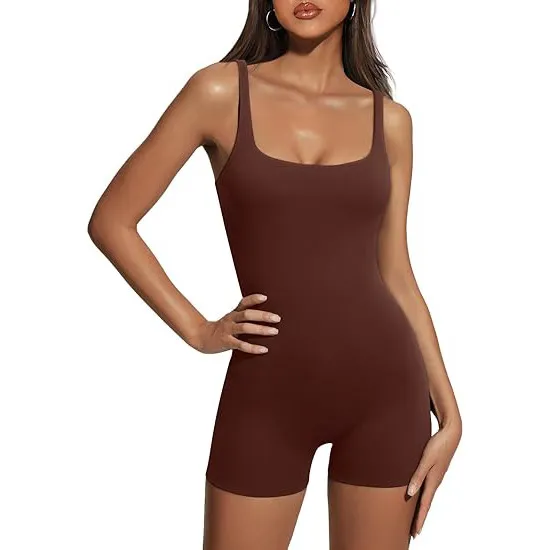 Women Fashion Solid Color U-Neck Sleeveless Backless Slim-Fit Sports Rompers