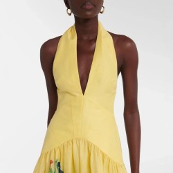 Women Fashion Sexy Printed Deep V-Neck Halter-Neck Backless Dress