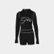 Women Fashion Casual Printed Slim-Fit Long Sleeve Hoodies Tight Shorts Two-Piece Set