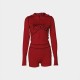 Women Fashion Casual Printed Slim-Fit Long Sleeve Hoodies Tight Shorts Two-Piece Set