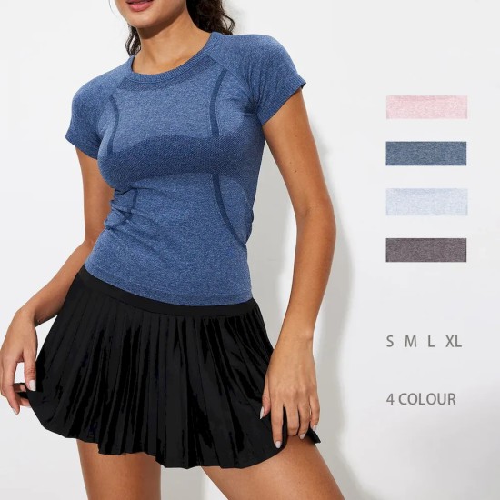 Women Round Neck Yoga Quick-Dry Short-Sleeved T-Shirt