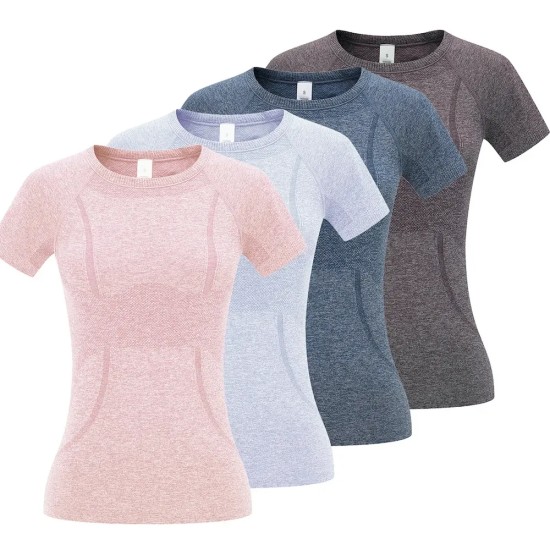 Women Round Neck Yoga Quick-Dry Short-Sleeved T-Shirt