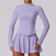 Women Fashion Yoga Solid Color Long Sleeve Zipper Top And Skirt Sport Two-Piece Set