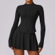Women Fashion Yoga Solid Color Long Sleeve Zipper Top And Skirt Sport Two-Piece Set
