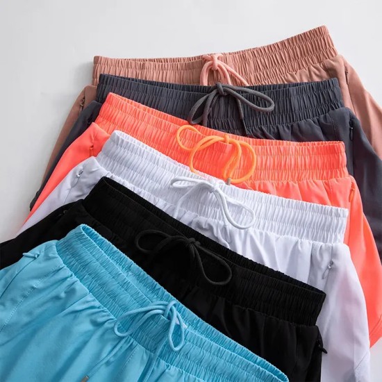 Women Fashion Solid Color Quick-Drying Lined Sports Shorts