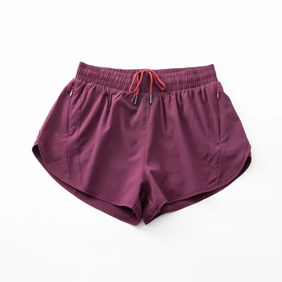Women Fashion Solid Color Quick-Drying Lined Sports Shorts