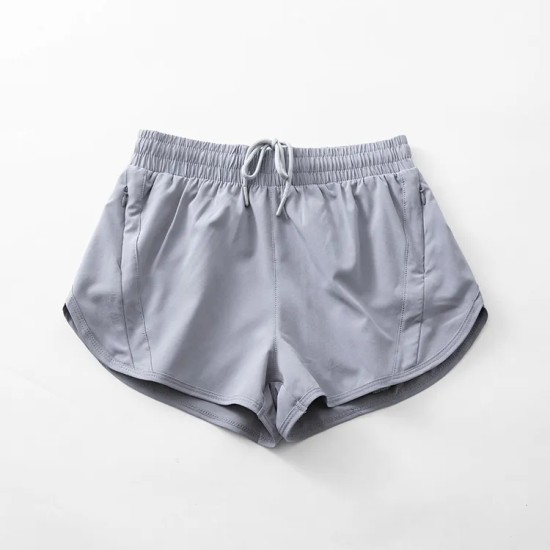 Women Fashion Solid Color Quick-Drying Lined Sports Shorts