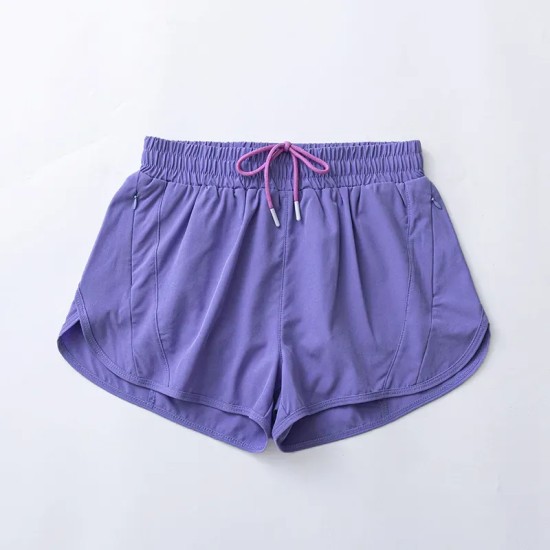 Women Fashion Solid Color Quick-Drying Lined Sports Shorts