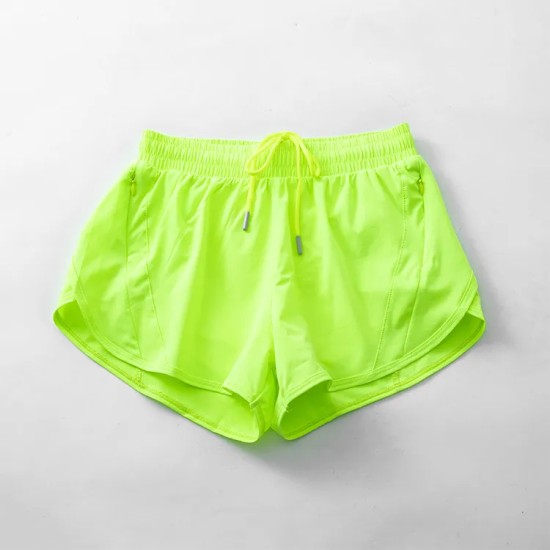Women Fashion Solid Color Quick-Drying Lined Sports Shorts